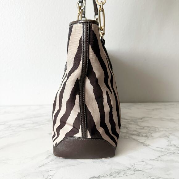 Coach Madison East West Tote With Zebra Print Brown/Tan Zip Top Shoulder Bag - Picture 9 of 16